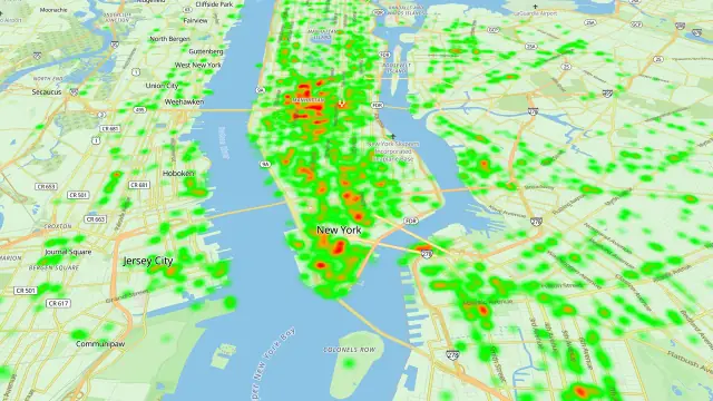 BestTime heatmap of busy areas across New York City